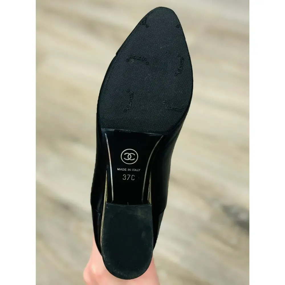 CHANEL Black Lambskin Leather Elastic Cap Toe Short Ankle Boots Sz. 37C US 7